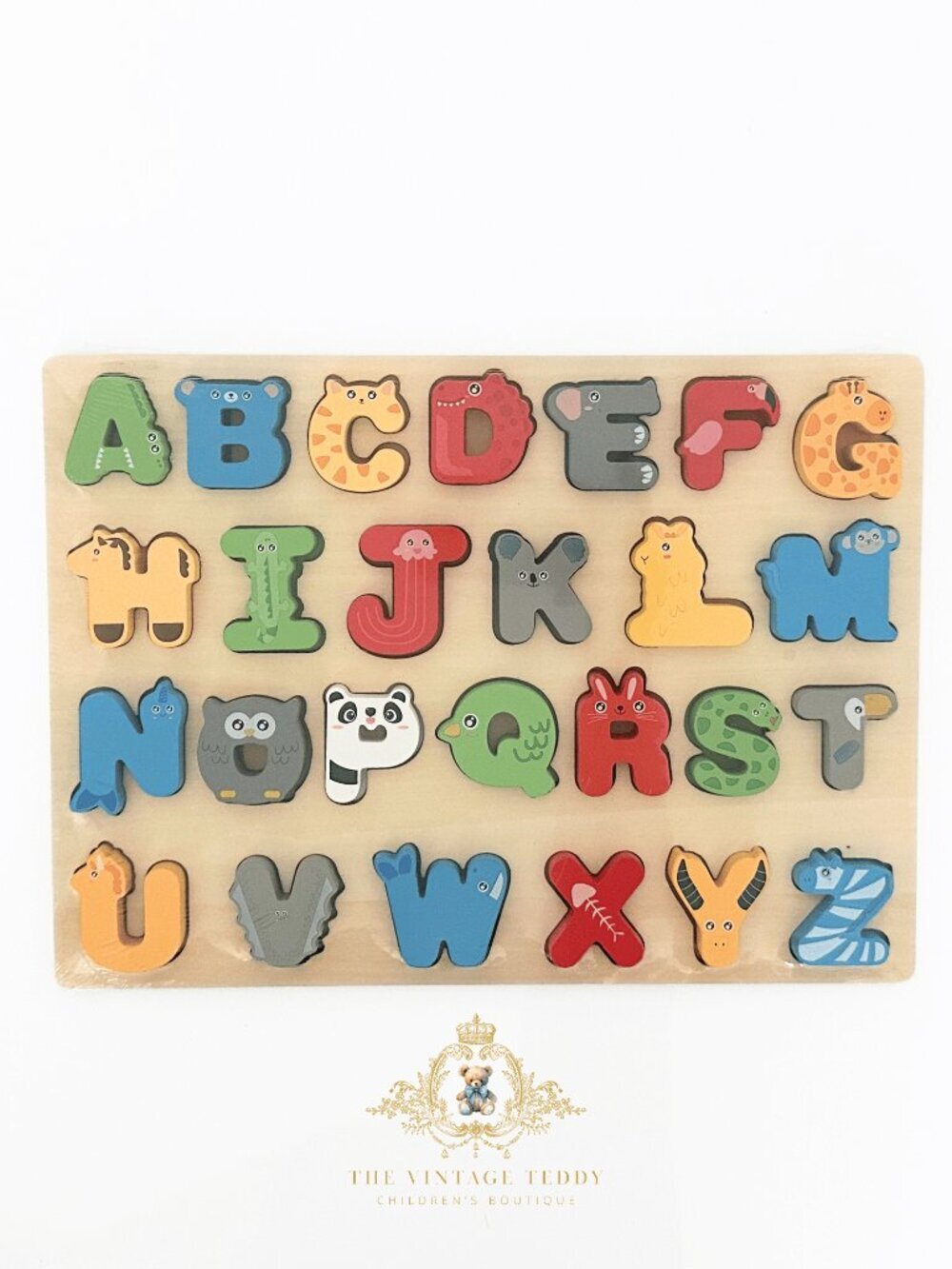 NWT Cute Wooden Alphabet Animal Characters Fun Play Set Kids Early Learning Toys